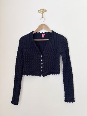 Charlotte Tarantola Black Knit Cropped Cardigan Sweater Medium